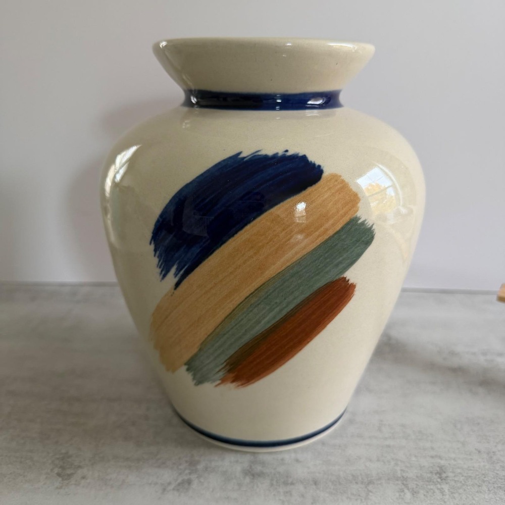 Boleslawiec Polish Pottery Vase Hand Made Poland Cream Brushstroke Stoneware 7.5